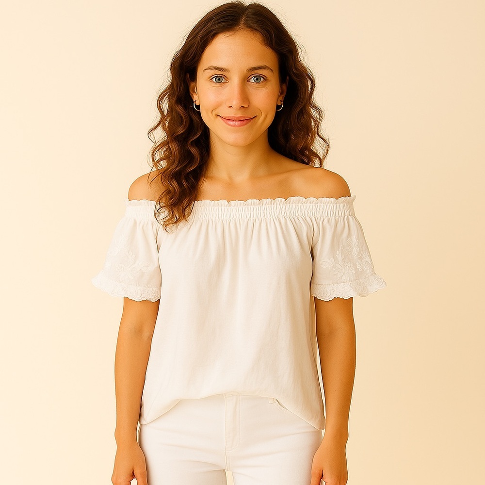 anthropologie one september off the shoulder lace cap sleeve white summer blouse